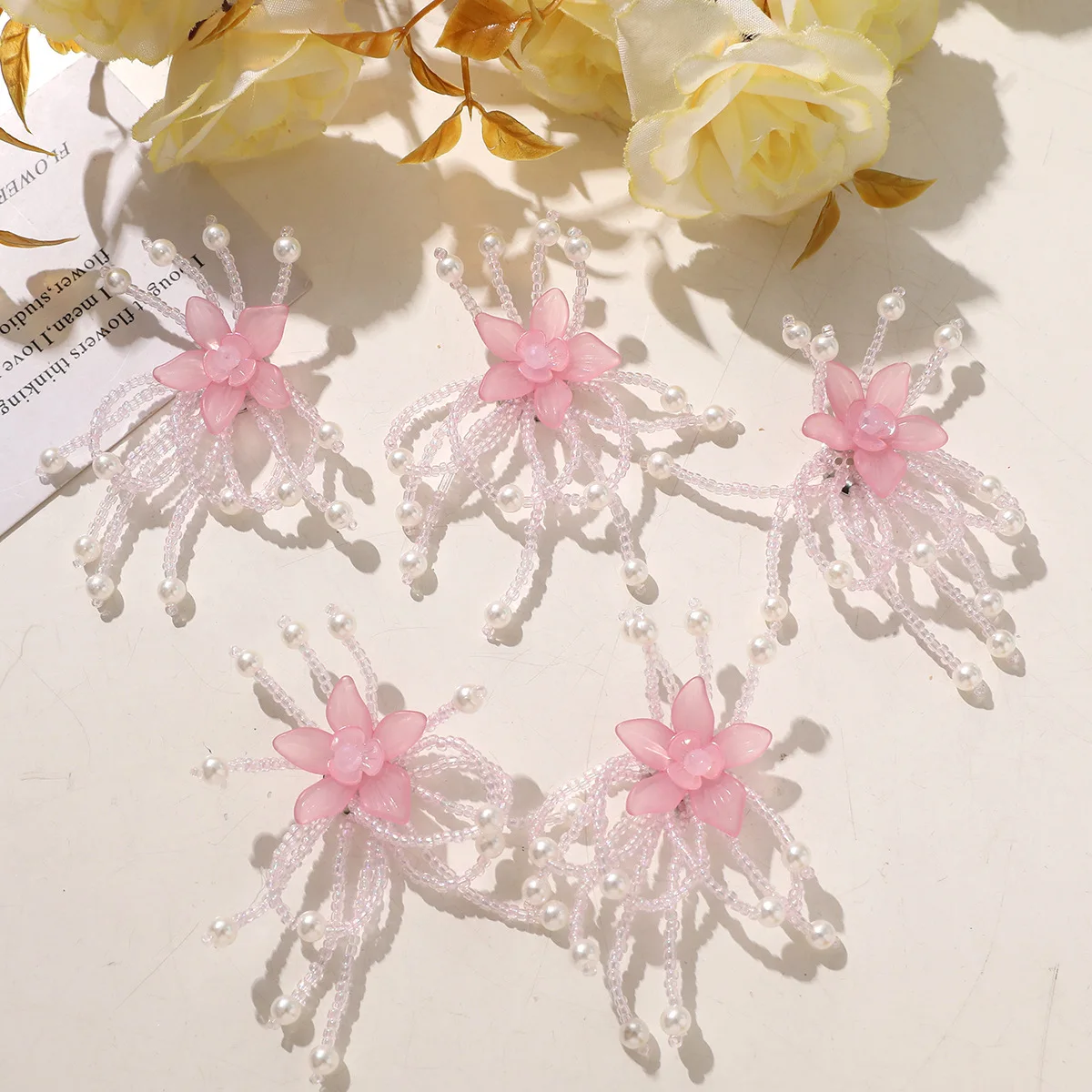 Shoe Charms 1 Piece Pink Tassel Pearl Peach Blossom Seed Bead Cluster Cute Handmade DIY Decor for Clear Crystal Clogs Korean