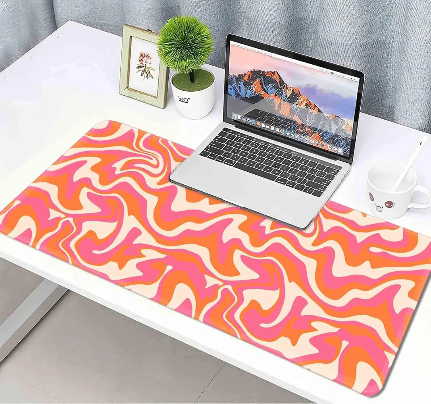 Swirl Pattern Desk Mat Orange Abstract Wave Gaming Mouse Pad Non-slip Base Desk Decoration Gamer Peripheral for Home Office