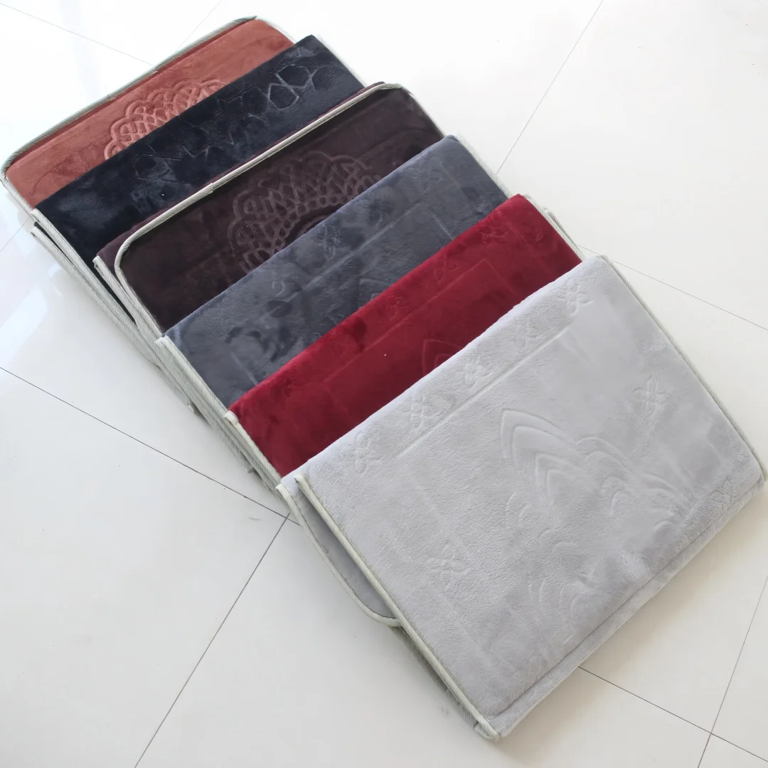 Flannel Embossed Folding Backrest Prayer Rug, Supportive Backrest Portable Prayer Mat for Home and Travel