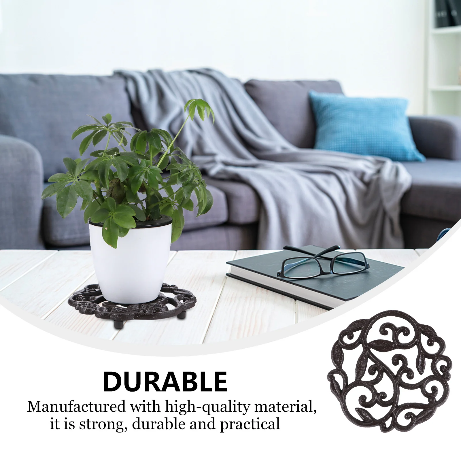 حامل زهور من الحديد الزهر، واقي أرضي مضاد للانزلاق لأواني النباتات، حصيرة وعاء نبات متينة، ملحقات حامل وعاء الزهور للحديقة #1