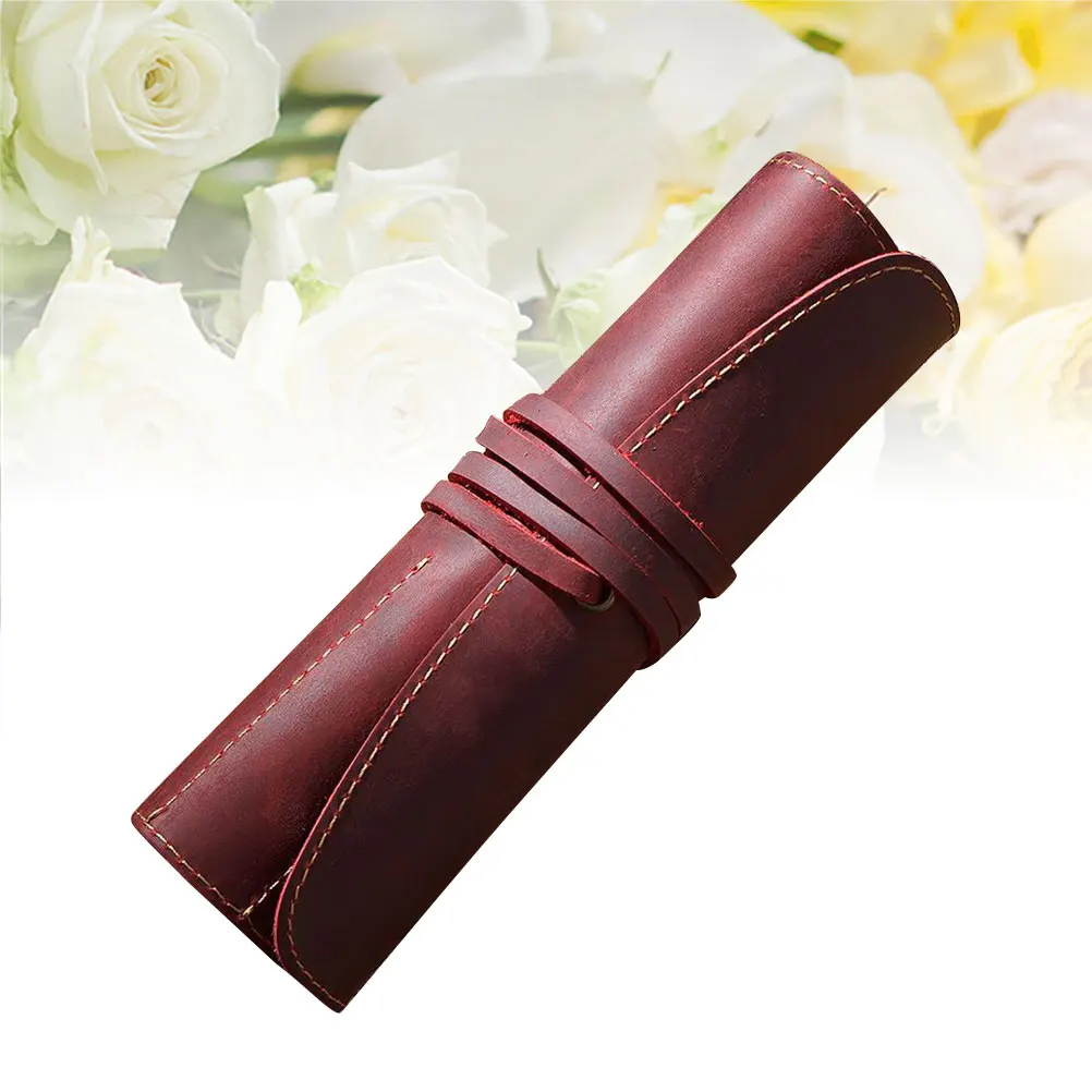 

Luxury Vintage Handmade Pen Case For Fountain Pens Dark Red Office College Use Pen Pouch