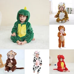 Cute Cartoon Flannel Baby Rompers Dinosaur Panda Pajamas Baby Boy Girls Animal Costumes Jumpsuit Kigurumi Onesie Pajamas