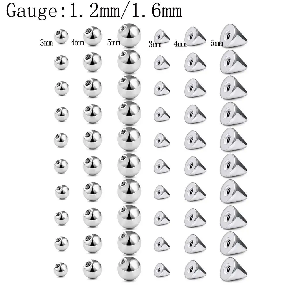 4/60Pcs Set 16/14g Replacement Piercing Changing Balls Cones Parts for Septum Tongue Bridge Eyebrow Lip Rings Cheek Cartilage