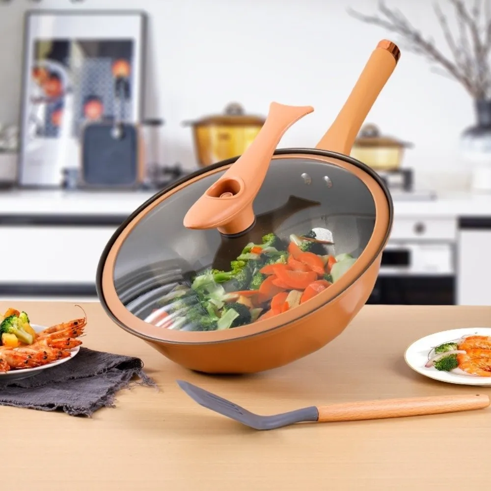 Durable 32cm Micro Pressure Steamer Wok Non Stick Multipurpose Steaming Frying Pan Soup Pot with Lid Gas Stove Pot Kitchen