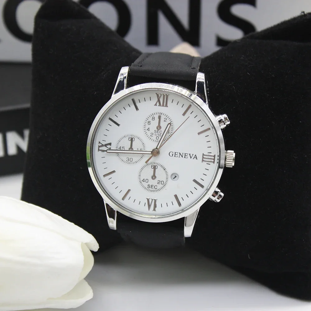

4pcs Set Men's Watch High Quality Watch Leather Waterproof Brand Designer Bag for Men Include Bracelet Box for Holiday Gift
