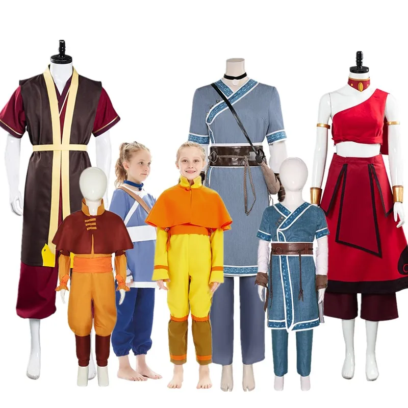 Adult/kisd Avatar Fantasy Katara Cosplay Costumes Anime Women Girls Boys Shirt Pants Belt Outfits Halloween Carnival Party Suit