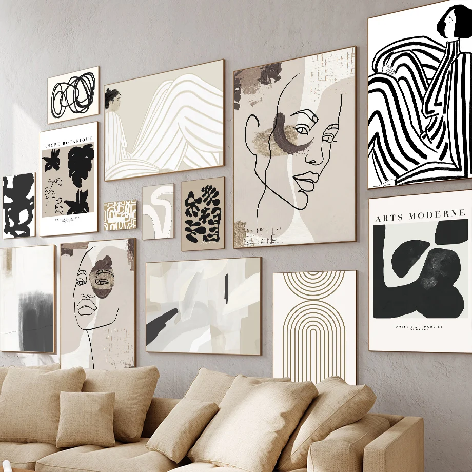 Striped Girl Face Rainbow Geometry Abstract Black Lines Posters Prints Wall Art Canvas Painting Pictures For Living Room Deco