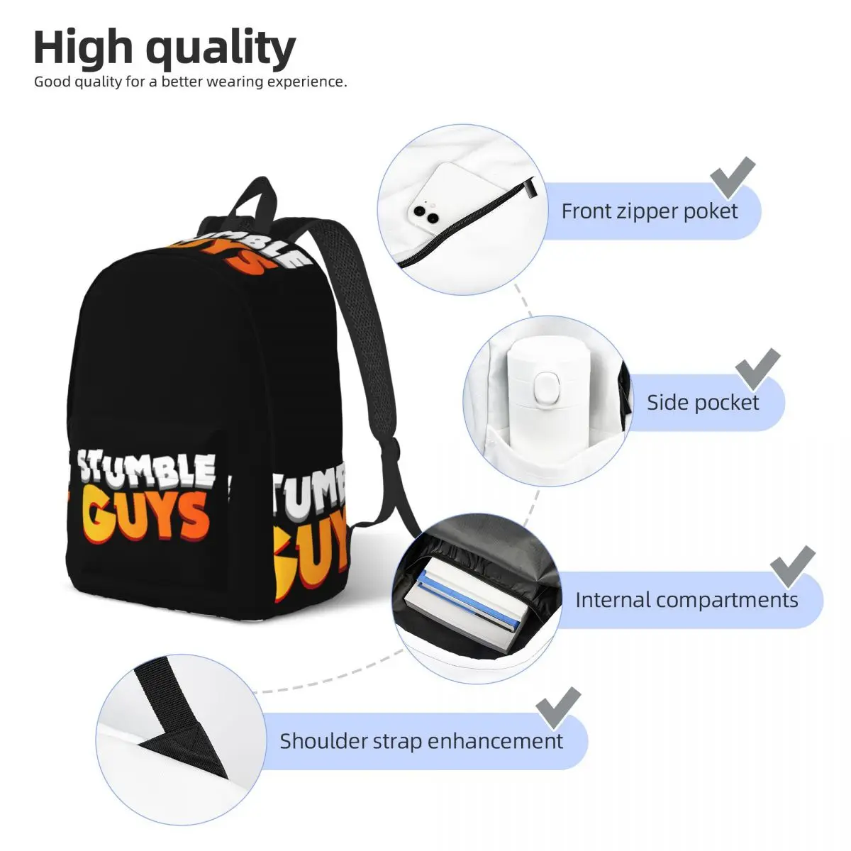 Stumbleguys Logotipo de juego divertido para hombres y mujeres, mochila escolar para estudiantes, mochila de lona, regalo para Universidad secundaria primaria