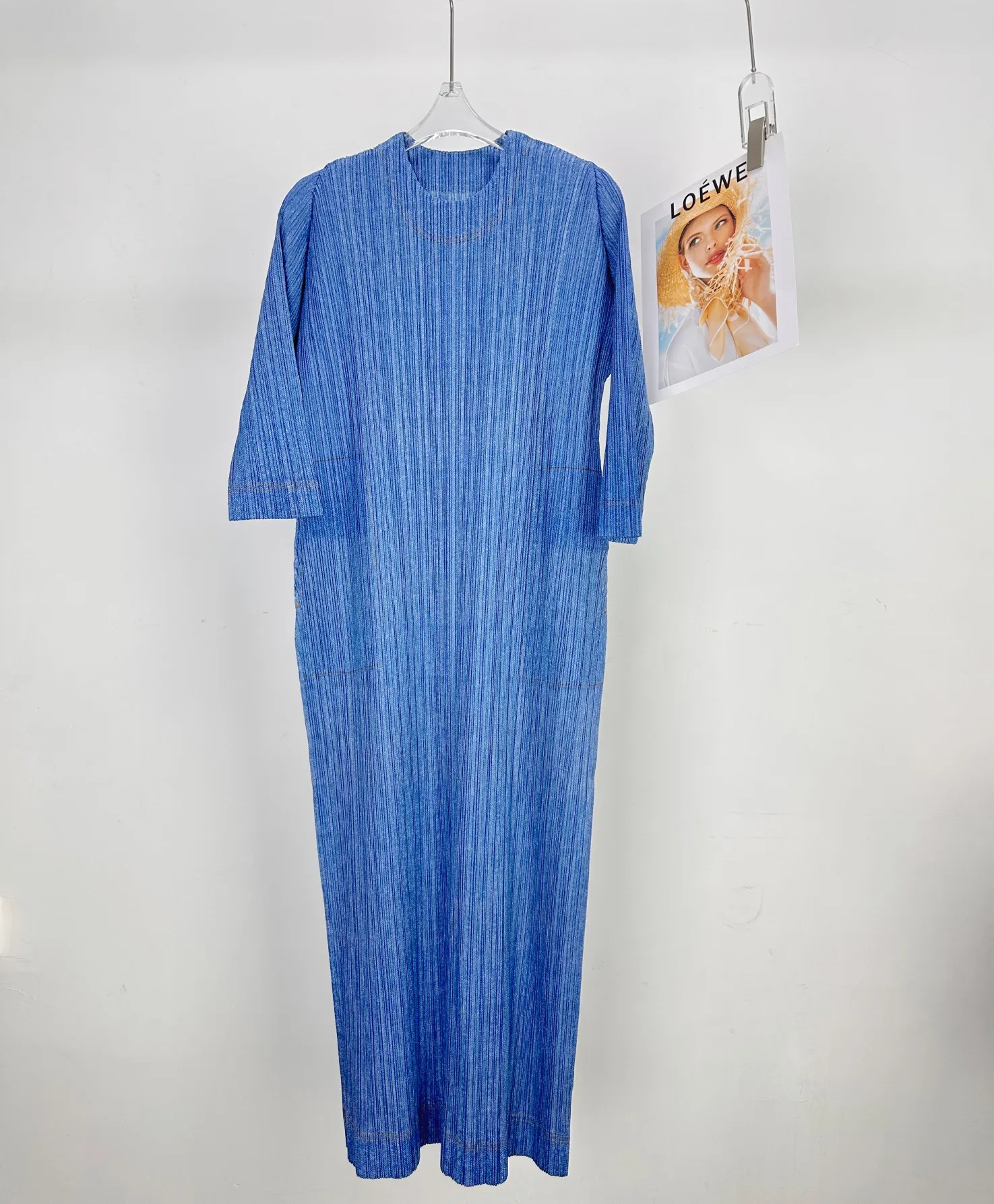 

Miyake Pleated Solid Colour Dress 2025 Summer New Denim Print Half-sleeved Temperament Midi Skirt