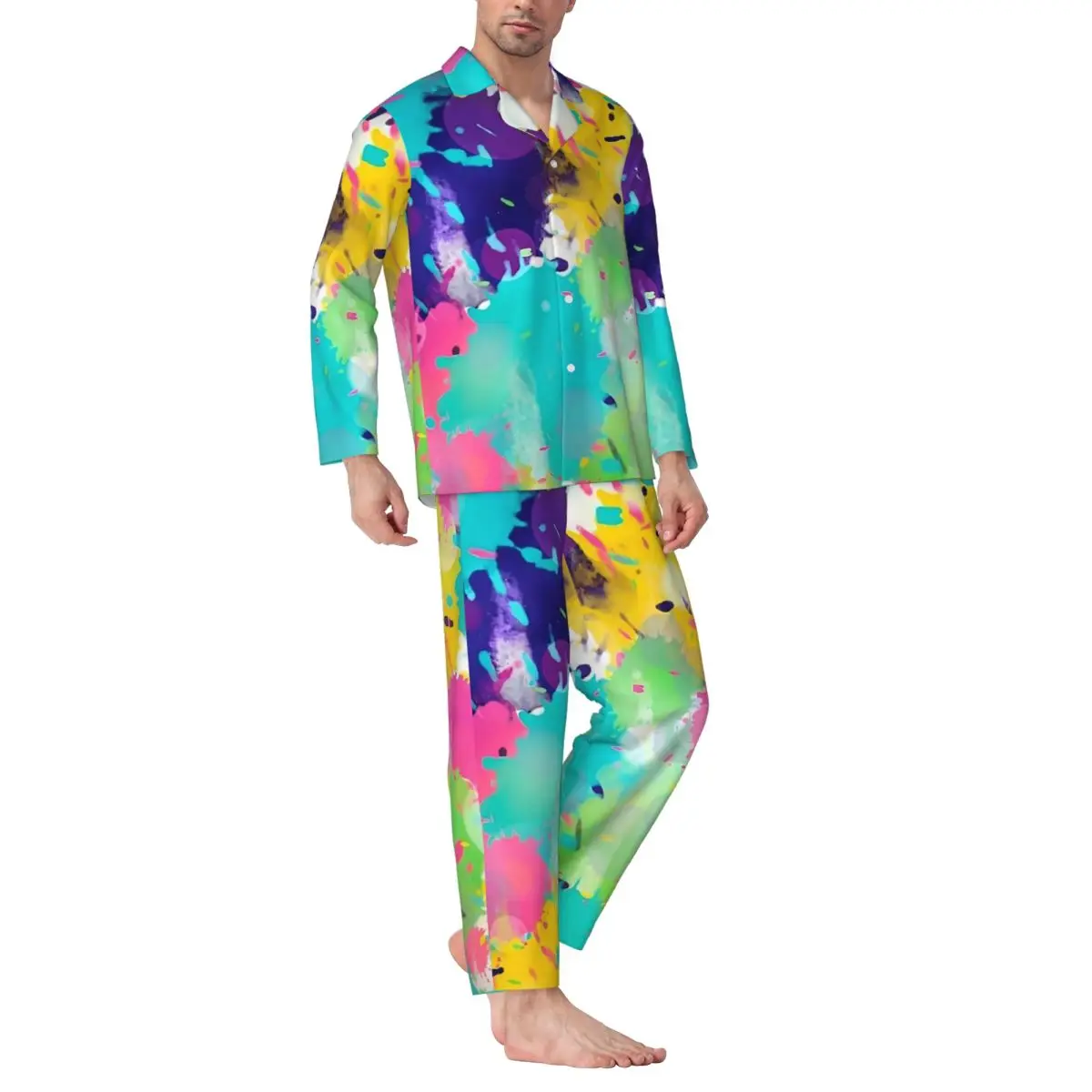 

Colourful Contrast Color Sleepwear Spring Casual Loose Oversize Pajamas Set Male Long Sleeve Comfortable Home Custom Home Suit
