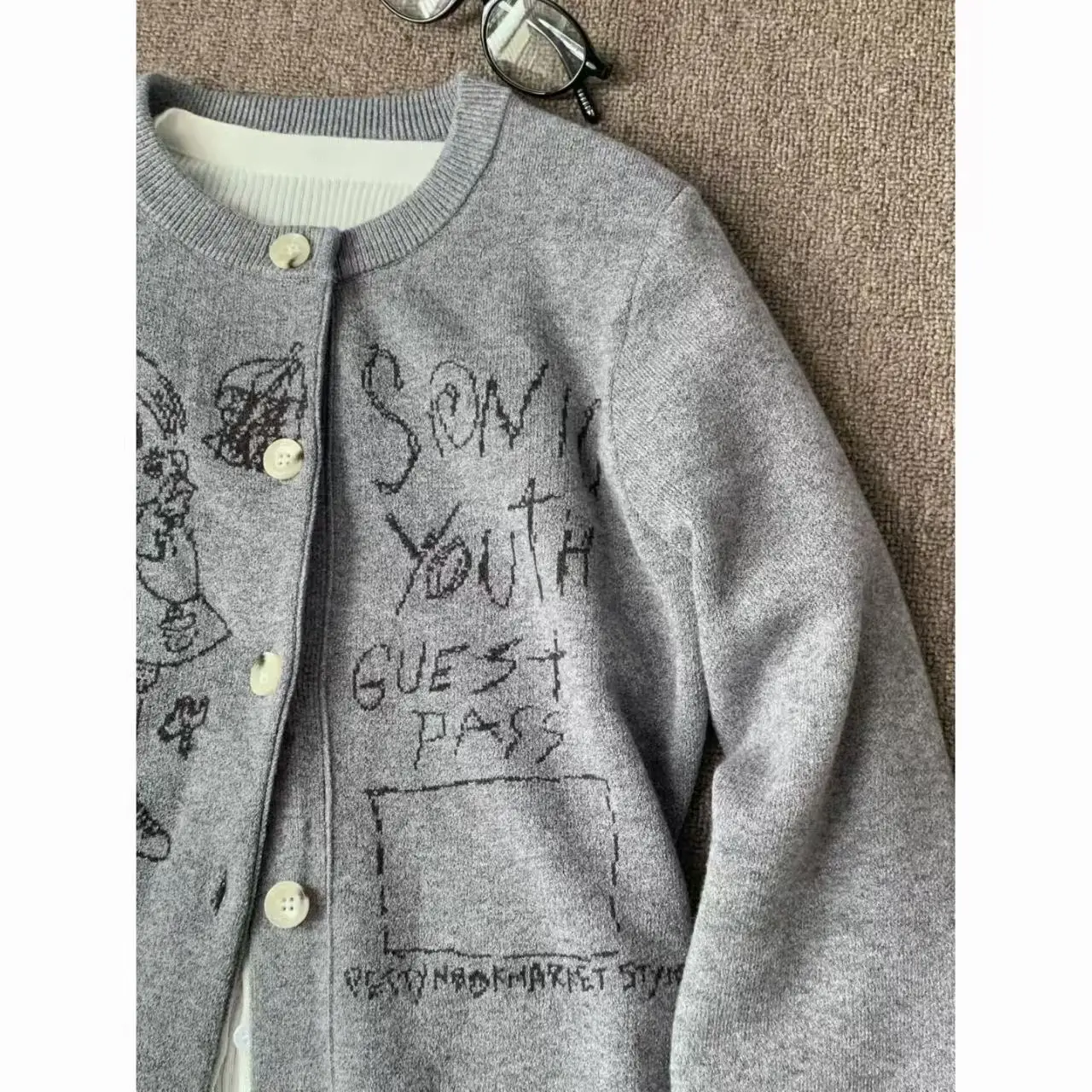 

Gagarich Korean Ins Sweet Cool College Style Knitted Cardigan Cartoon Letter Autumn Winter New Coat Women Trendy Brand