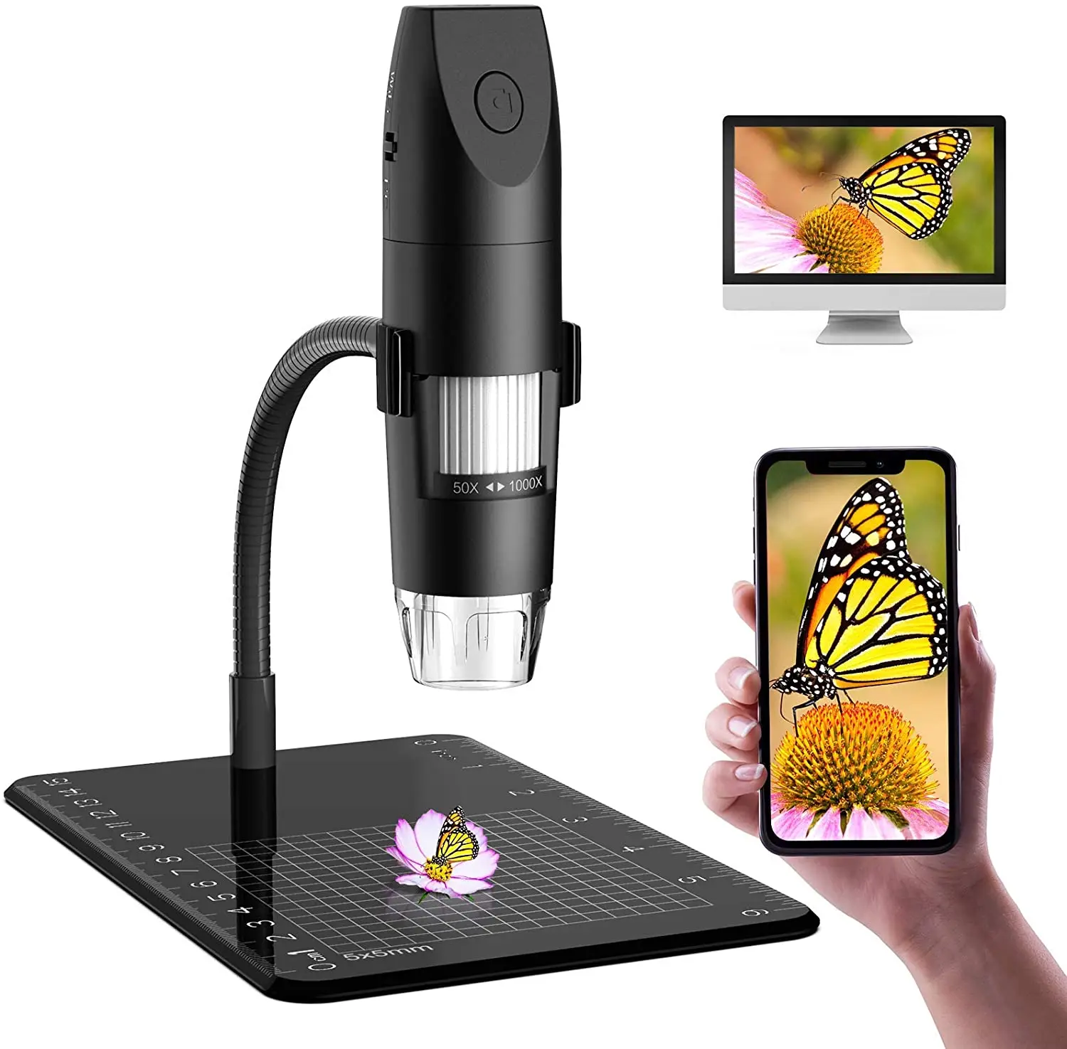 Digital Microscope Wireless Pocket Handheld USB Microscopes 1000x Zoom Fixed Focus HD Magnifier With Stand For IOS Android PC