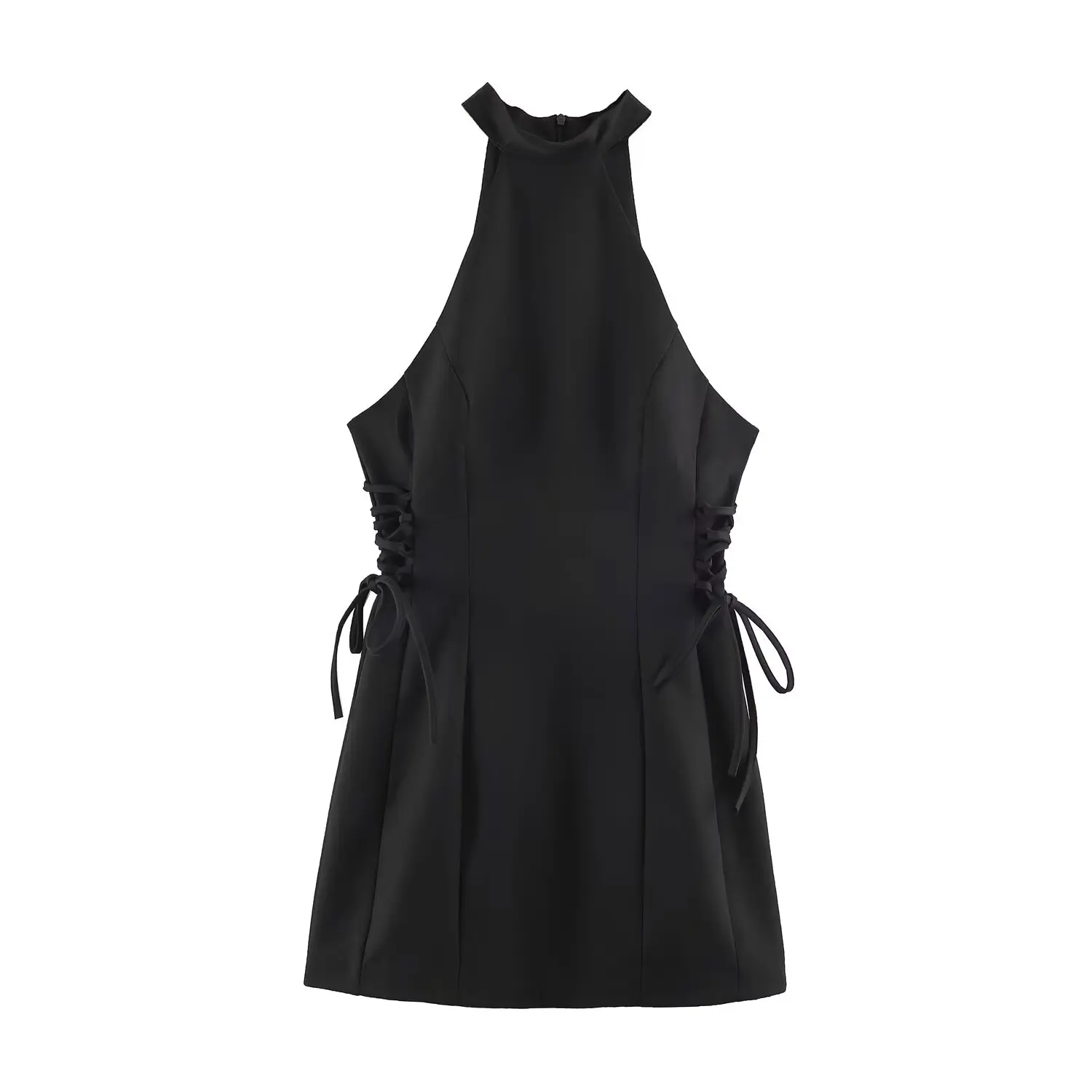 2026 Neues Damenkleid mit Neckholder, Stehkragen, ärmellos, seitlicher Schnürung, Schleifendetail, figurbetontes Kleid für Abend, Club, Party, Minikleid – Detail 2