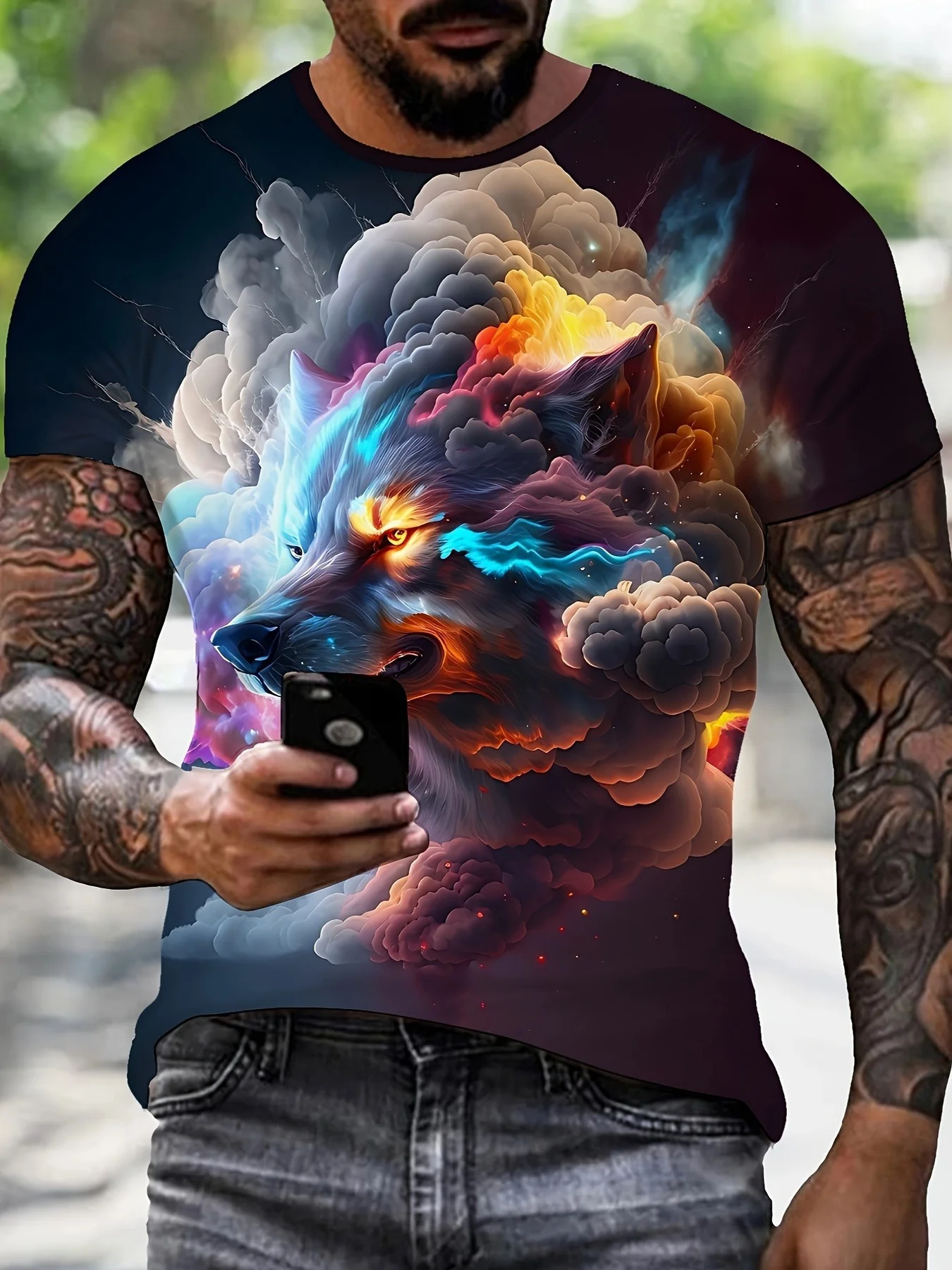 

Men' wolf lightning graphic t shirt purple Fashionable and casual street style Shirts Kids Tshirt Men's Shirts Woman t-shirts