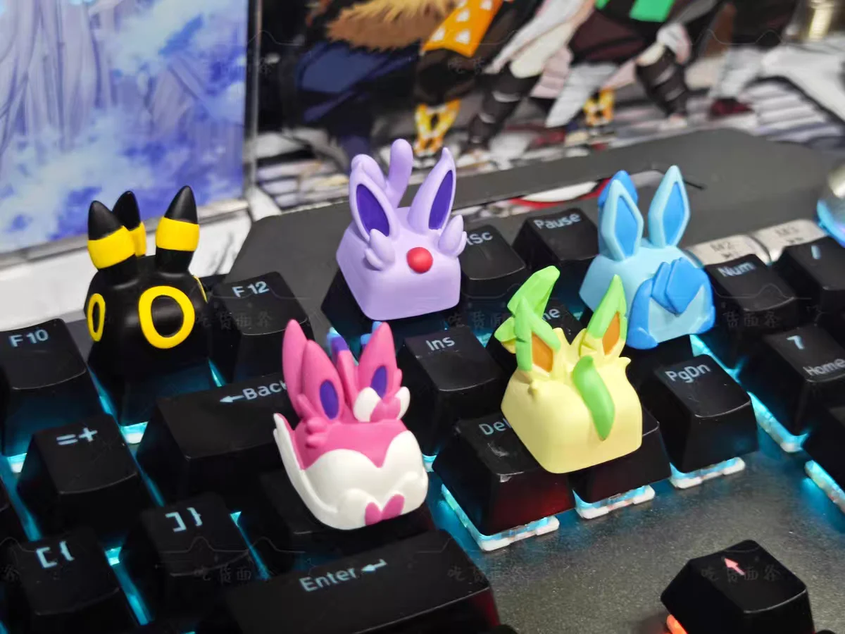 Pokemon Anime Character Keycap Mechanical Keyboard Resin Stereoscopic Keycap Eeveelution Keycap Sylveon Leafeon Espeon Glaceon