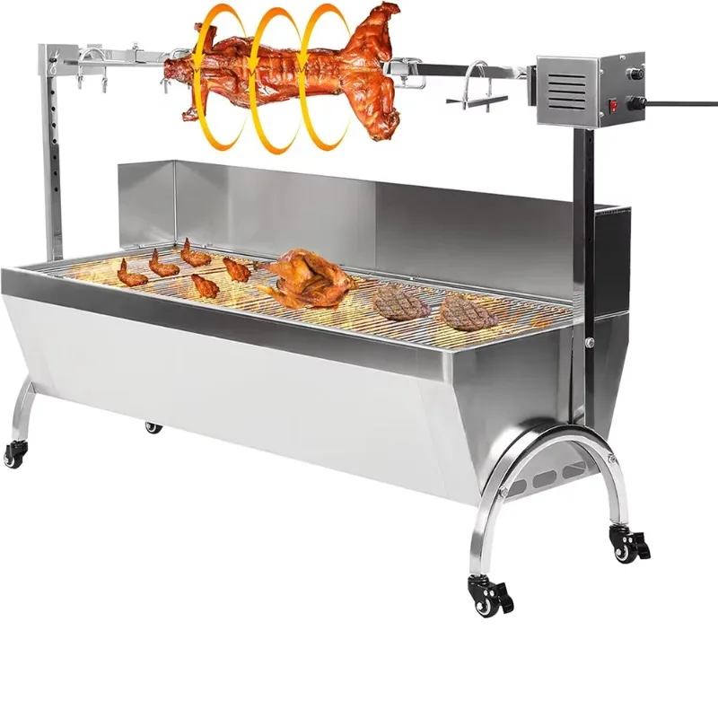 Commercial 8 Level Height Stainless Steel Automatic Chicken Pork Lamb Electric Rotisserie Charcoal Grill BBQ Grill for Party