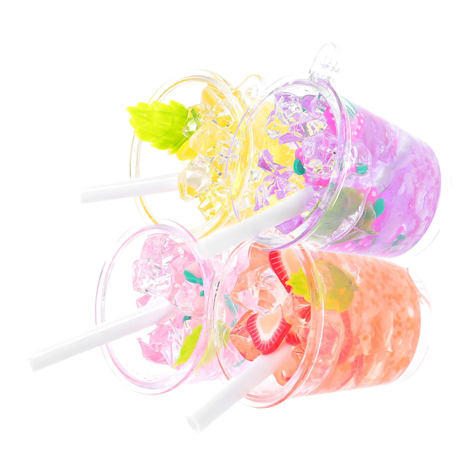 

4Pcs Mini Cold Drink Cup Tumbler Plastic Candy Bottles Kids Keychains School Bag Charms Summer Accessories Backpack Decorations