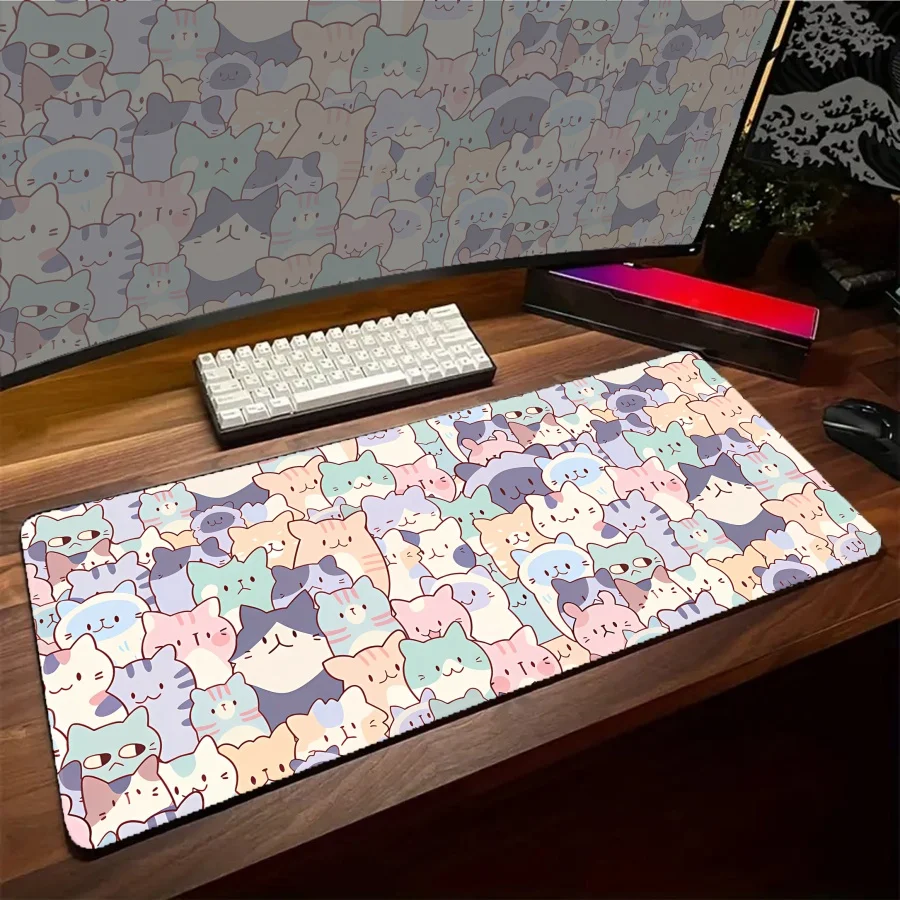 

Gaming Mouse Pad Pink Cat Kawaii Computer Gamer Mousepad Lock Edge Rubber Mouse Mat Game Accessories Keyboard Pads
