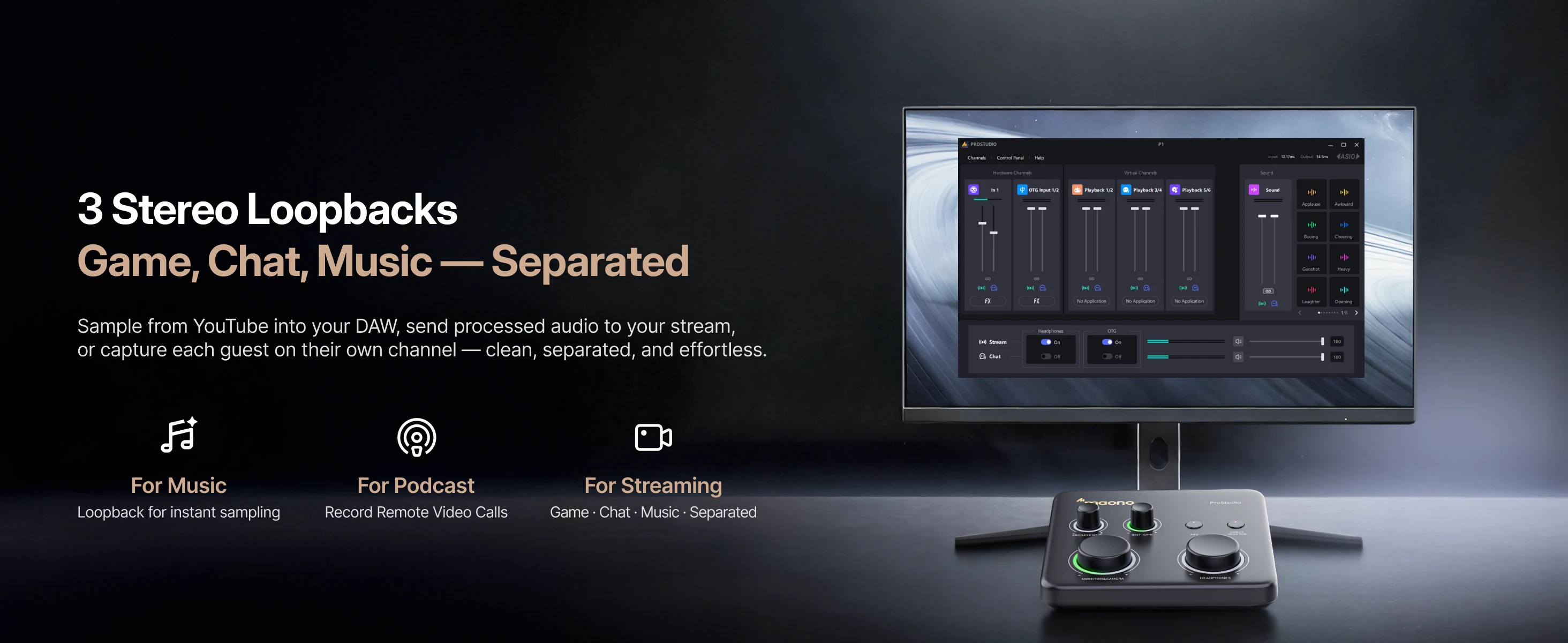 MAONO P1 Hybrid Audio-Interface mit 70dB Verstärkung für PC, Telefon, iPad, Gitarre, Auto-Gain, Loopback, ASIO für Podcast, Streaming, Musikaufnahme – Detail 14