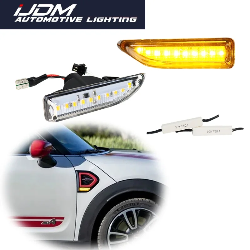 

For MINI Cooper 2nd Generation F60 Countryman 2017-up Car LED Front Bumper Side Marker Turn Signal Lights Fender Flare Lamps 12V