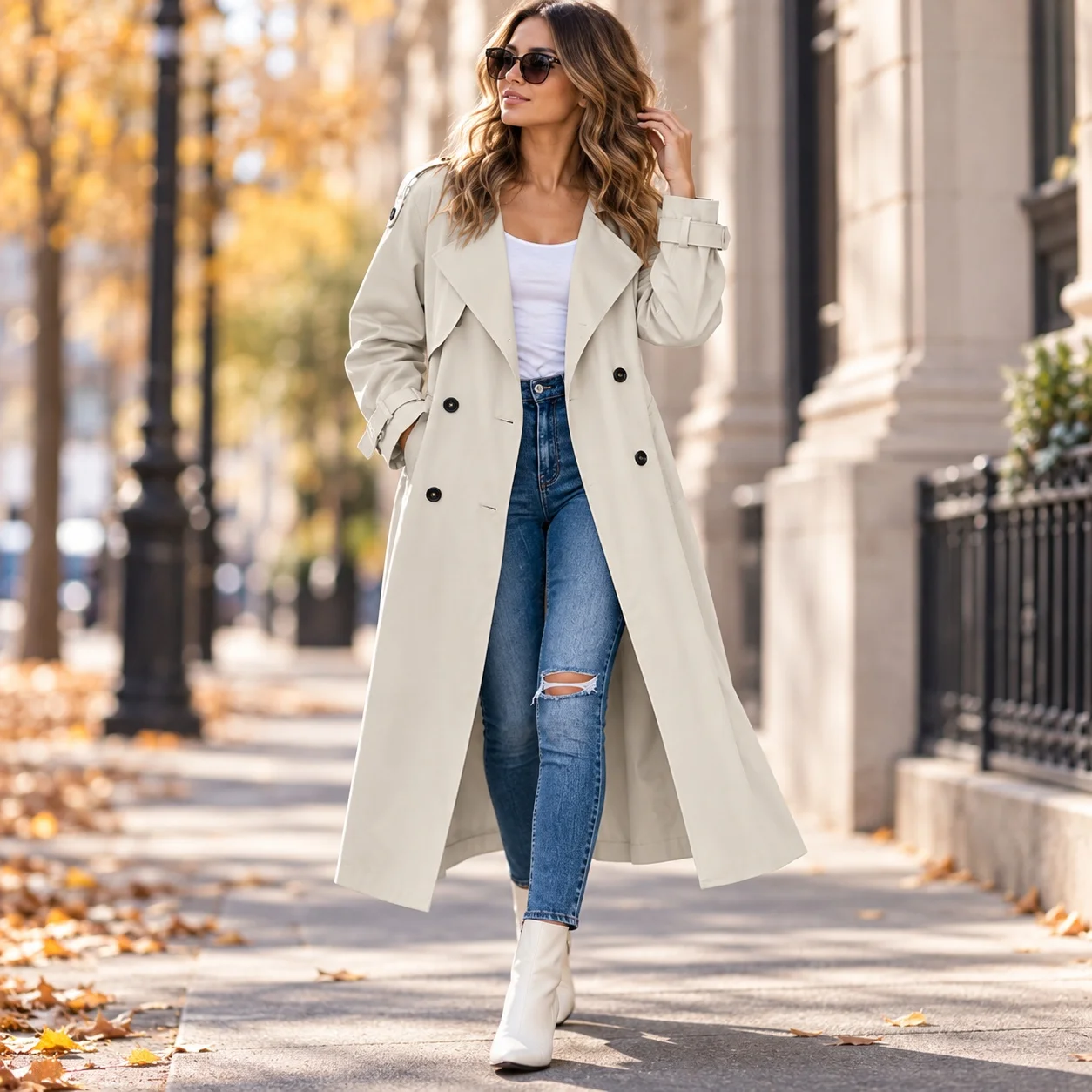 Woven Epaulettes Coat with Raglan Sleeve Medium Weight Square Neck Commuter Chic Winter Long Sleeve Women Coat
