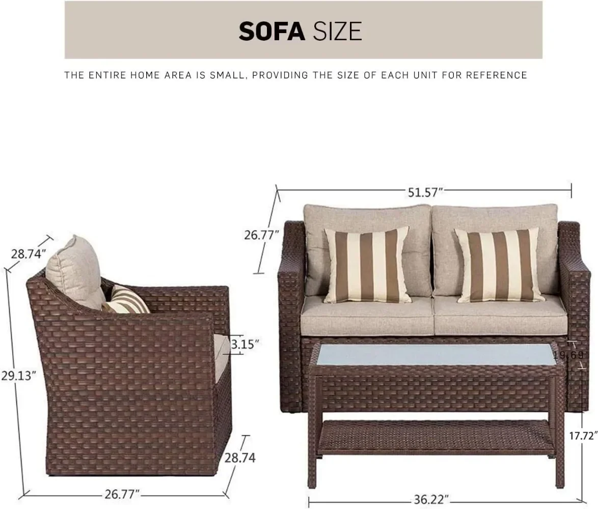 Outdoor Patio Furniture Set 7-Piece Brown Wicker Conversation Furniture Set Patio Lounge Chairs with Ottoman & Loveseat