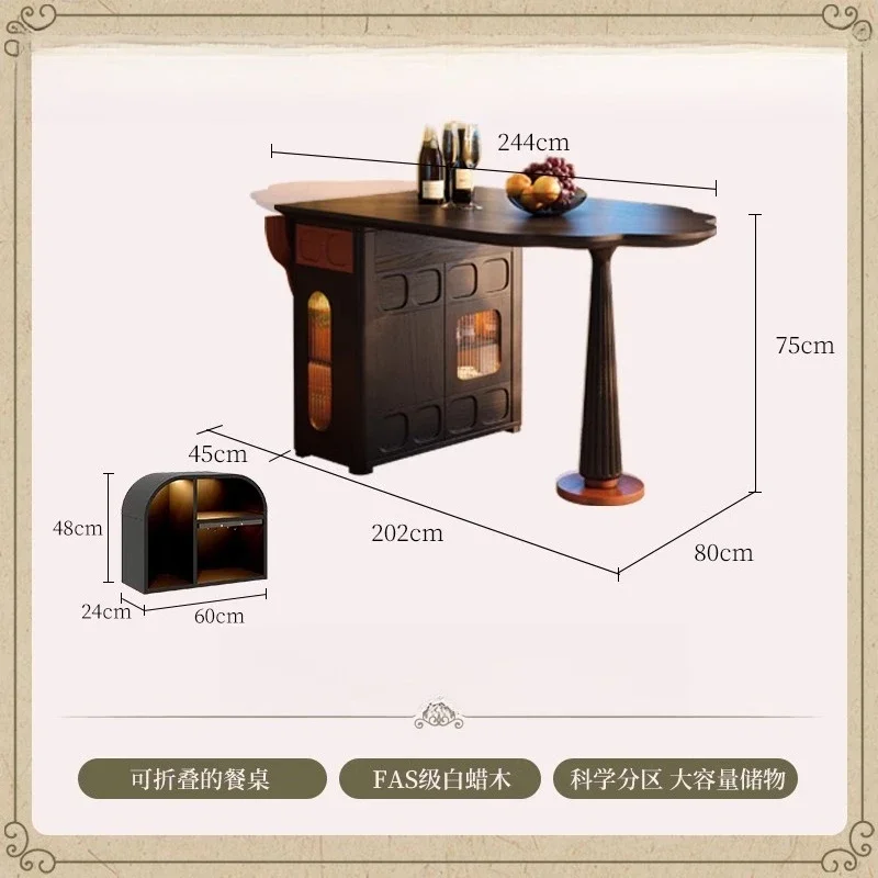 طاولة طعام متكاملة فرنسية، شقة صغيرة من القرون الوسطى، طاولة طعام من الخشب الصلب قابلة للطي