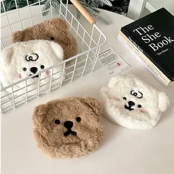 Cute Cartoon Plush Embroidered Bear Coin Purse Fashion Portable Card Holder Coin Bag Key Lipstick Earphone Organizer Pouch