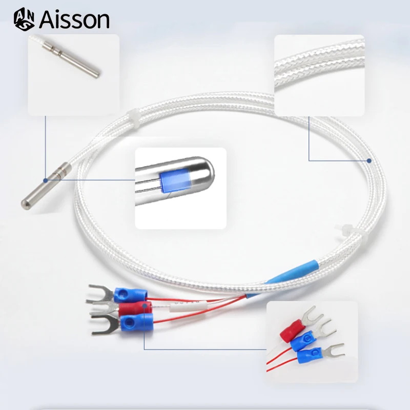 4mm*30mm PT100 Temperature Sensor Stainless Steel Thermocouple 1/2/3/4/5M Cable Sensing High Temperature Waterproof