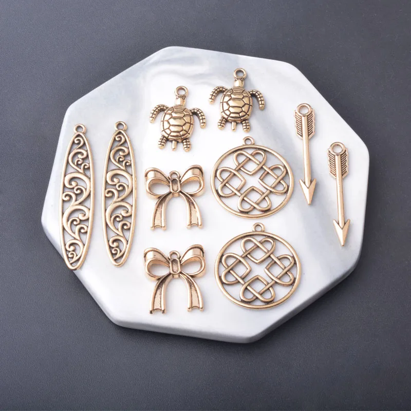 10 Stück/Set Ethnische Antike Silber-Goldene Schildkröten-Anhänger Schmuckzubehör Boho Pfeil-Bogen-Anhänger DIY Damen-Ohrringe – Detail 7