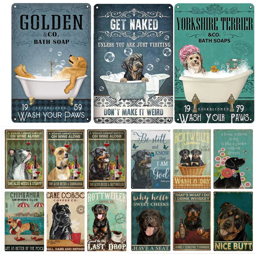 

Golden Retriever Funny Dog Tin Signs Vintage Metal Pet Sign Tin Poster Retro Farm Home Kennel DogHouse Decoration Wall Decor