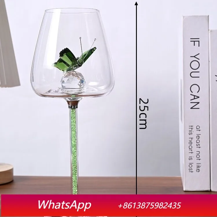 

CX light luxury butterfly crushed diamond filled wine glass, tall belly cup