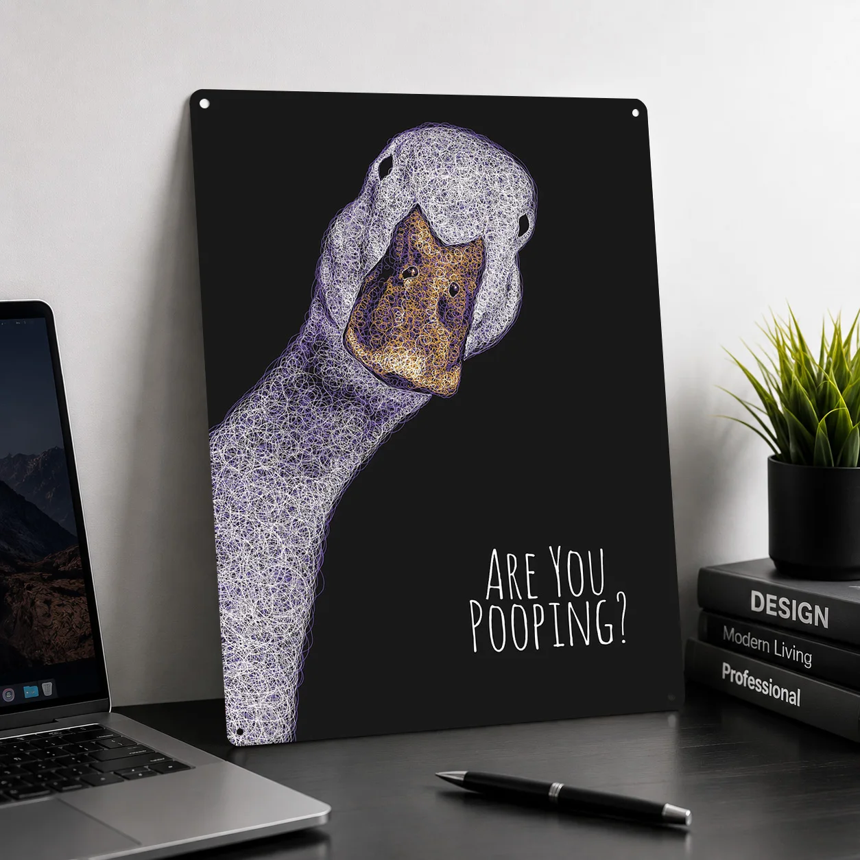 Funny Duck Asking 'Are You Pooping?' Personalized 3D Textured Metal Poster Wall Art Vintage Tin Signs for Room Decorations House