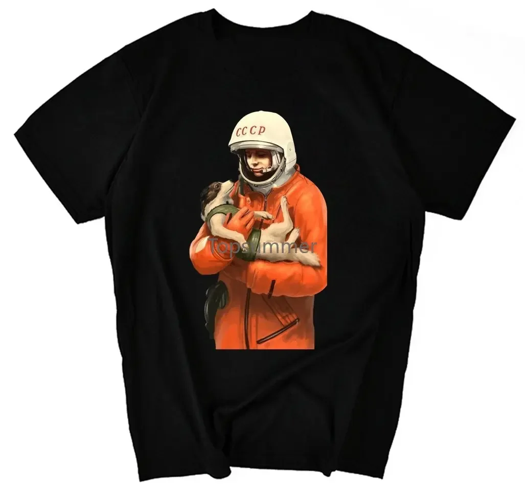 Yuri Gagarin Laika Cccp T Shirts Men Ussr Soviet Union Man Printed Gosha T-Shirt Moscow Russia Mens Tees Cotton Ringer Tops