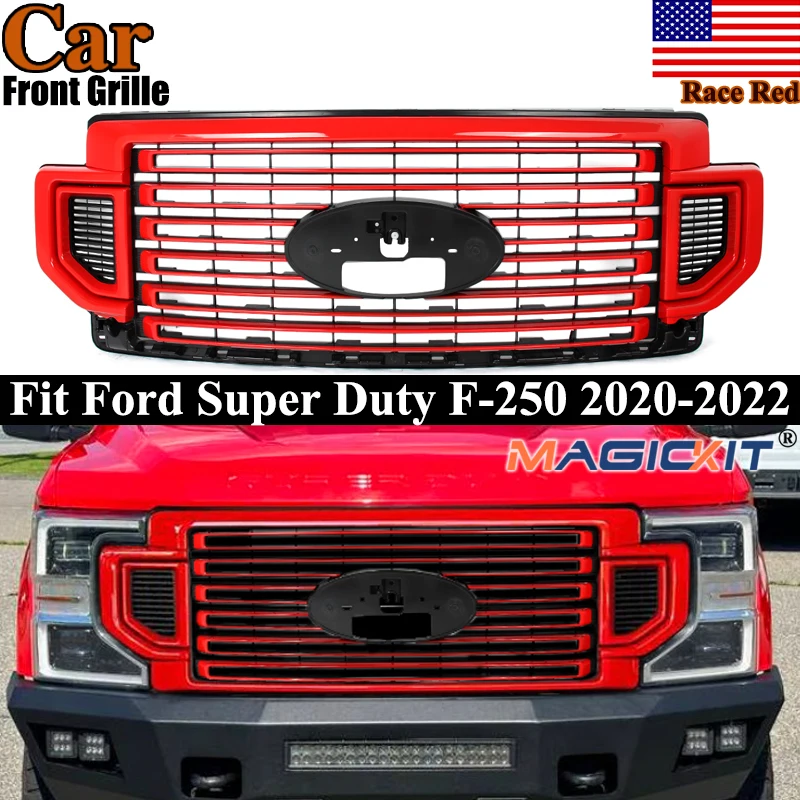 Magickit Front Grill For Ford F250 F350 F450 F550 Super Duty 2020-2022 Front Bumper Grille Modified Grill Assembly Race Red PQ