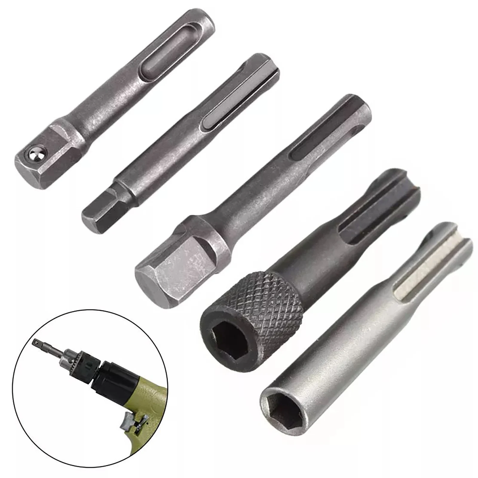 5Pcs SDS Plus 1/4 Hex Socket Driver Hammer Drill Bit Chuck Adaptor Bar Kit Impact Driver Extension Adapter For 1/4