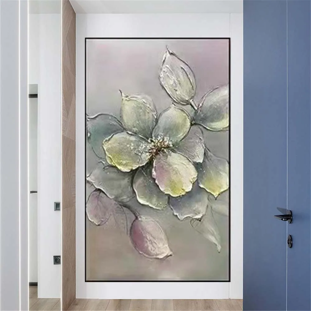 

Beautiful Colorful Flower Grey Thick Paint 100% Handmade Oil Painting On Canvas Panel Modern Picture For Home Room Decor Wall