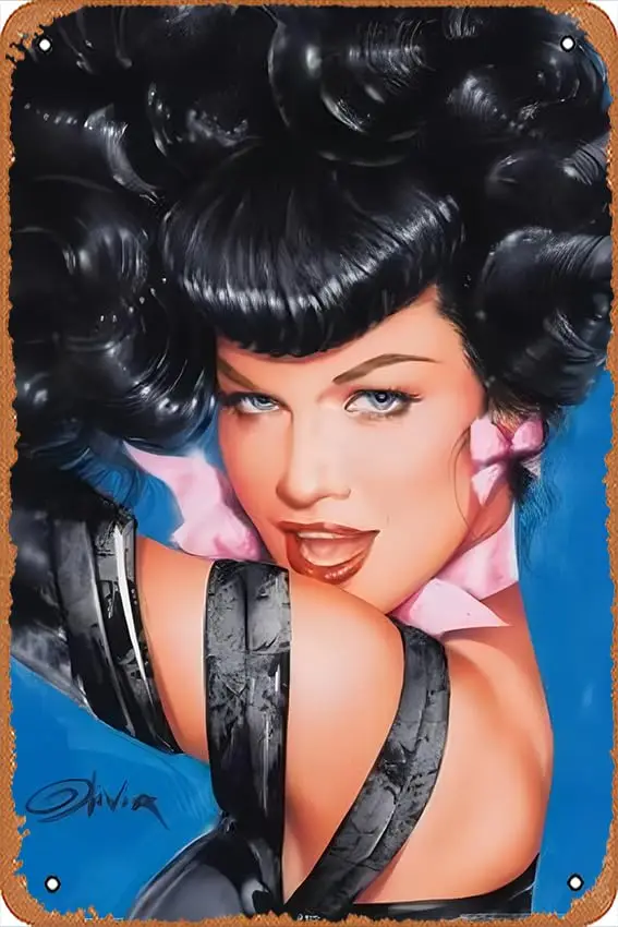 Olivia Bettie-póster de pared con pintura de hierro, cartel de Metal, banda Vintage, letreros de estaño, placa de garaje Retro, decoración para sala de estar y jardín