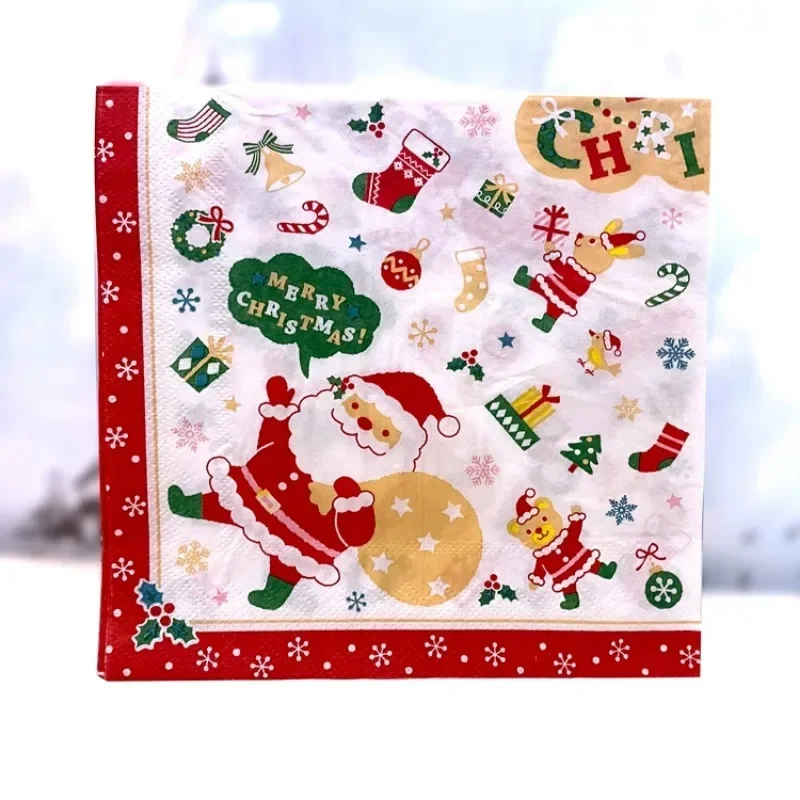 

10/20pcs 33cm Christmas Napkins White Beard Placemat Paper Colorful Printed Napkins Christmas Holiday Paper Printed Mouth Cloths