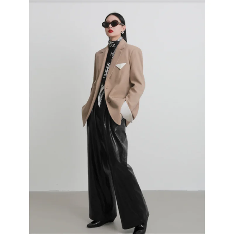 2023 New Korean Street Fashion Cold Wool Coats for Women Minimalism Autumn Winter Jacket Single Button Handmade Overcoat