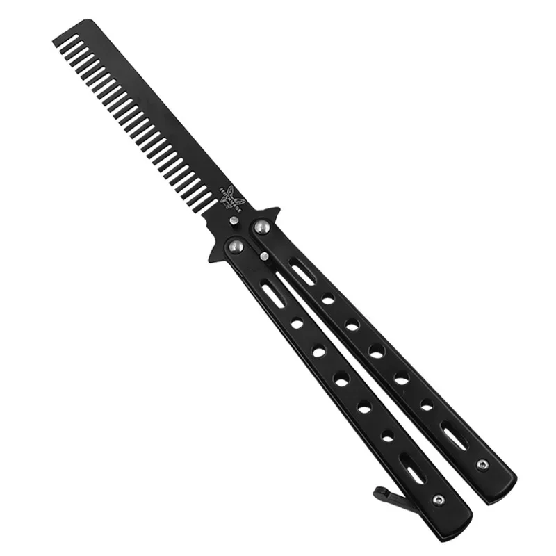 Faltbarer Kamm aus Edelstahl, Übungstraining, Schmetterlingsmesser, Kamm, Bart, Schnurrbart, Bürste, Salon, Friseur, Haarstyling-Werkzeug