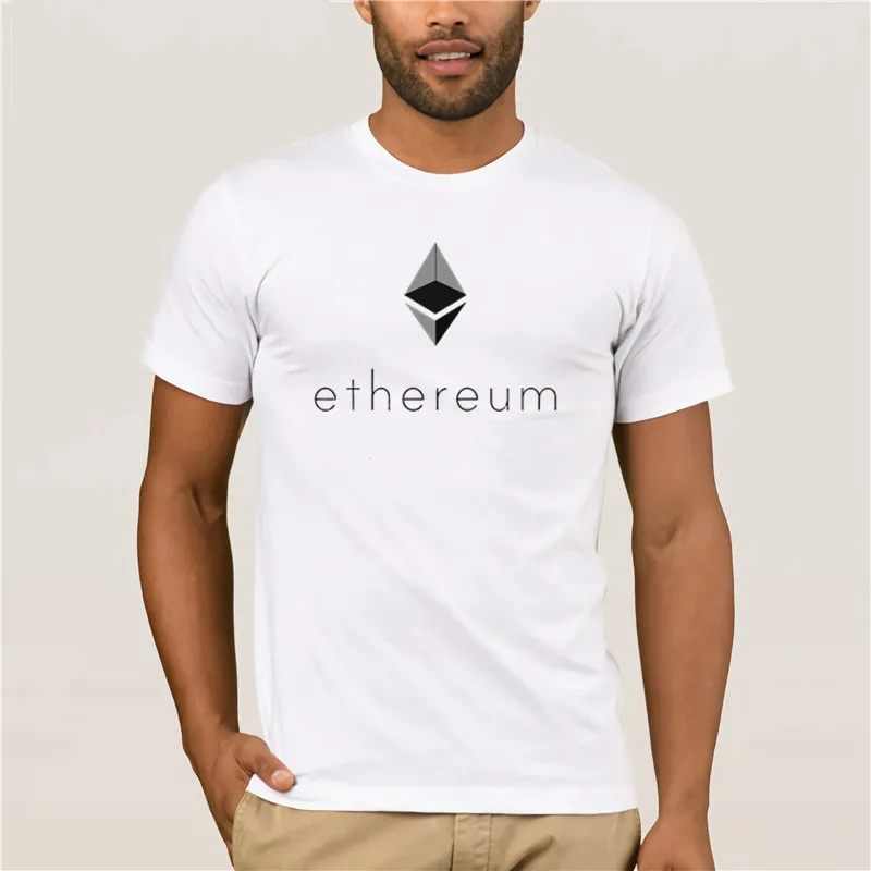Men\'s casual fashion 100% Cotton T shirt round neck cool man\'s Ethereum Original ETH logo Summer Mens T Shirt