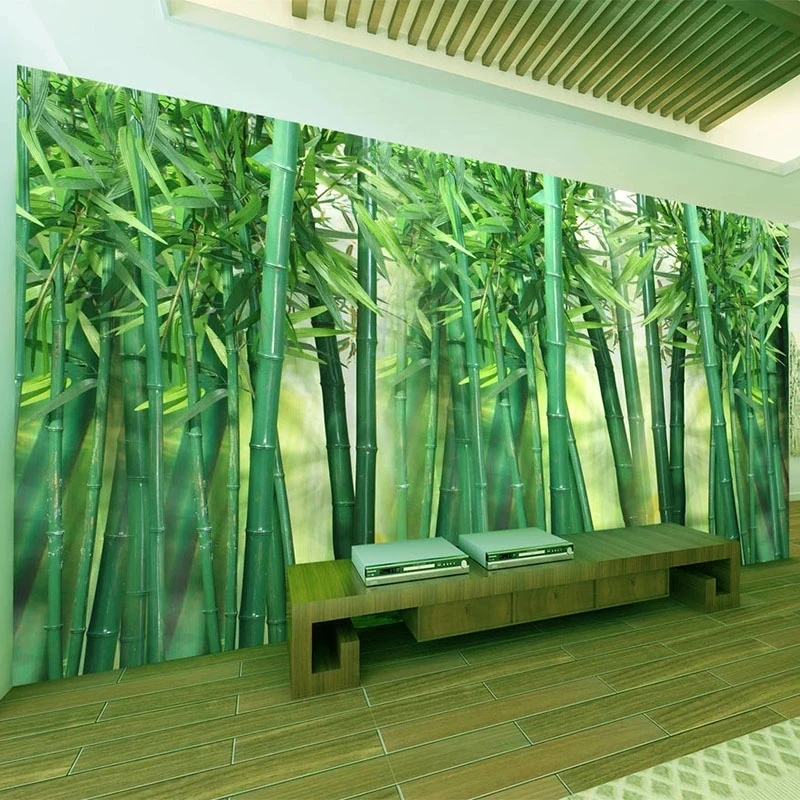 Customized Modern Simple Bamboo Forest Wallpaper 3D Study Mural Green Scenery Living room TV background wall bedroom restaurant