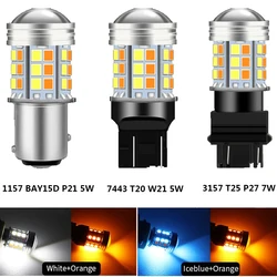 Dual Color Car Lights T20 LED 7443 W21/5W Bulb 1157 BAY15D 45Smd Led T25 3157 P27/7W DRL Turn Signal Lamp Brake Auto canbus Bulb