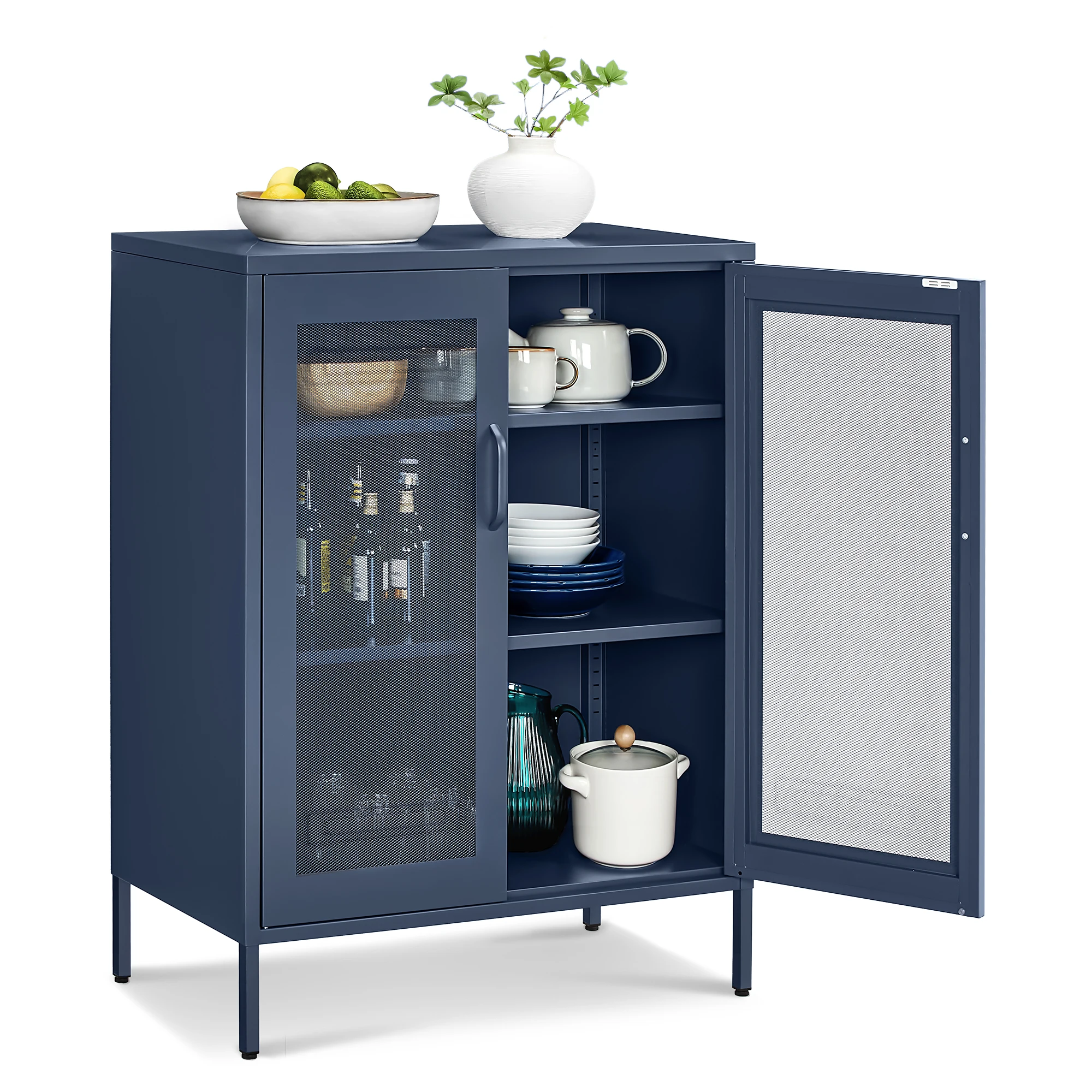 SONGMICS Metal Storage Cabinet with Mesh Doors, Steel Display Cabinets with Adjustable Shelves for Bathroom Home Office