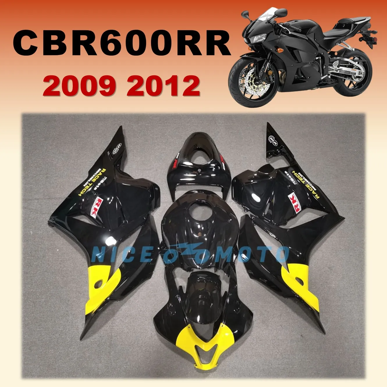 Fit Injection Fairings Set for Honda CBR600RR 2009 2010 2011 2012 CBR 600RR 09 10 11 12 Motorcycle Bodywork Black Yellow