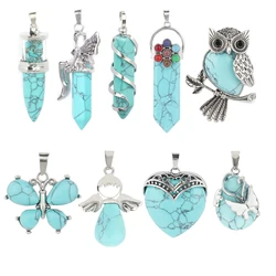 11 Types Turquoise Natural Stone Pendant Heart Waterdrop Shape Pendant fit for Women Jewelry diy Necklace