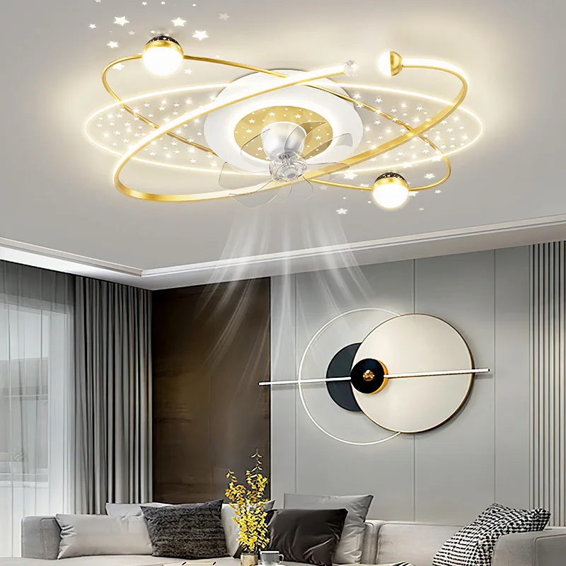 Living Room Dining Room Ceiling Fan Lamp Light Luxury Home Integrated Mute Starry Sky Ceiling Fan Lights