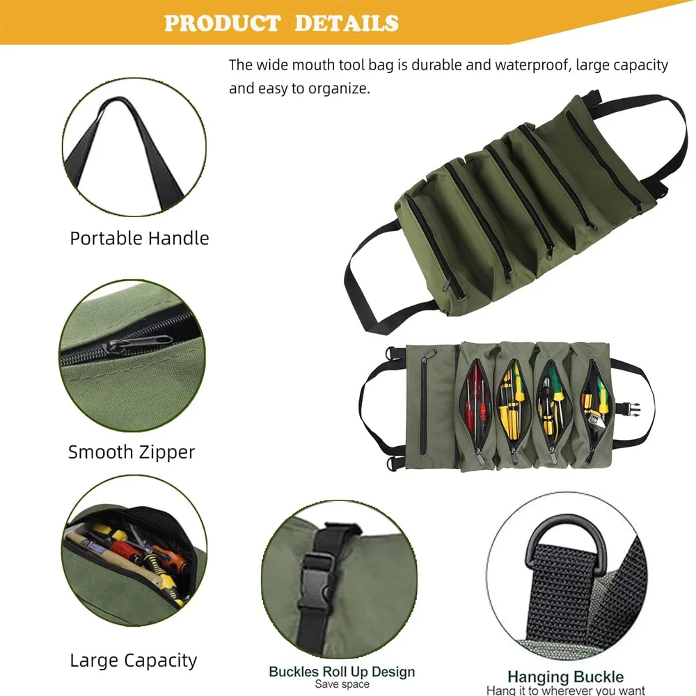 

Сверхмощная сумка для инструментов, сумка для хранения прокрутки для работников, инженеров, инструментов для технического обслуживания, съемный многоцелевой органайзер для кемпинга