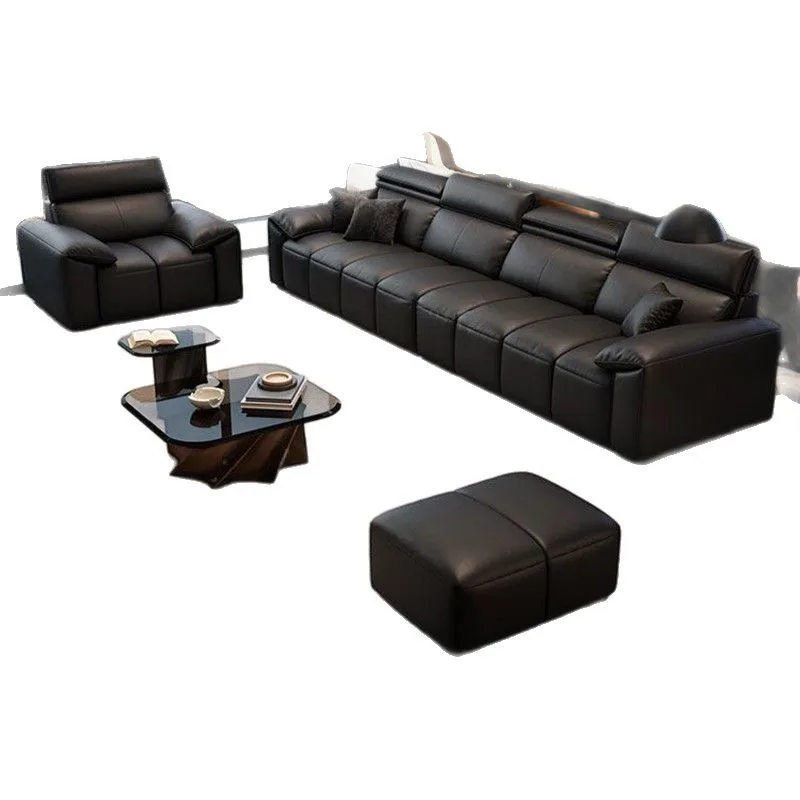 

Italian all-leather sofa small apartment modern simple living room sofa living room piano keys straight row all-leather sofa